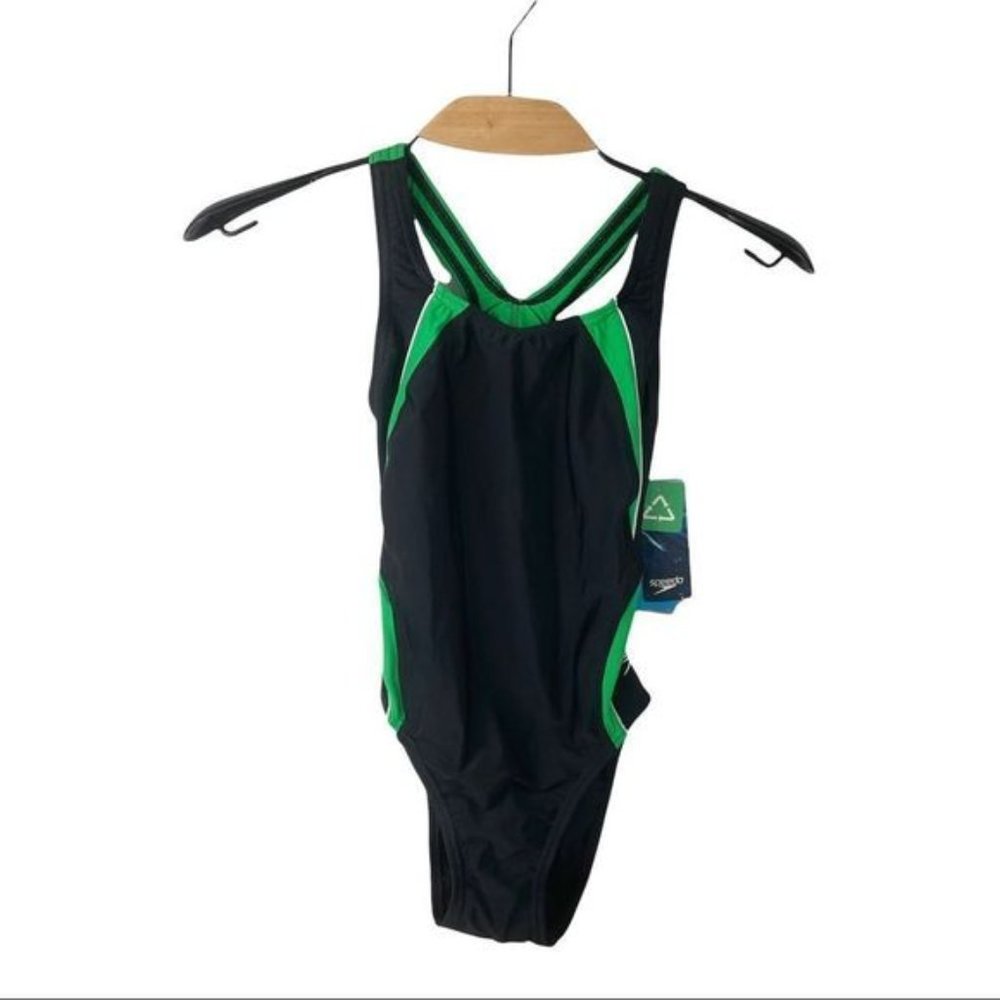 NWT Speedo Taper Splice Pulse Back Powerflex Eco One Piece Swimsuit